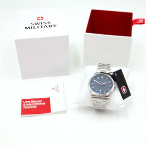 Swiss Military Avenue Men's Watch Silver 42mm Blue Date Sapphire 01.1641.318